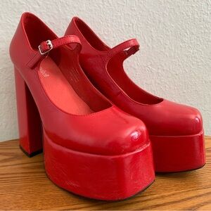 Jeffrey Campbell Red Patent Leather Platform Mary Jane Heels